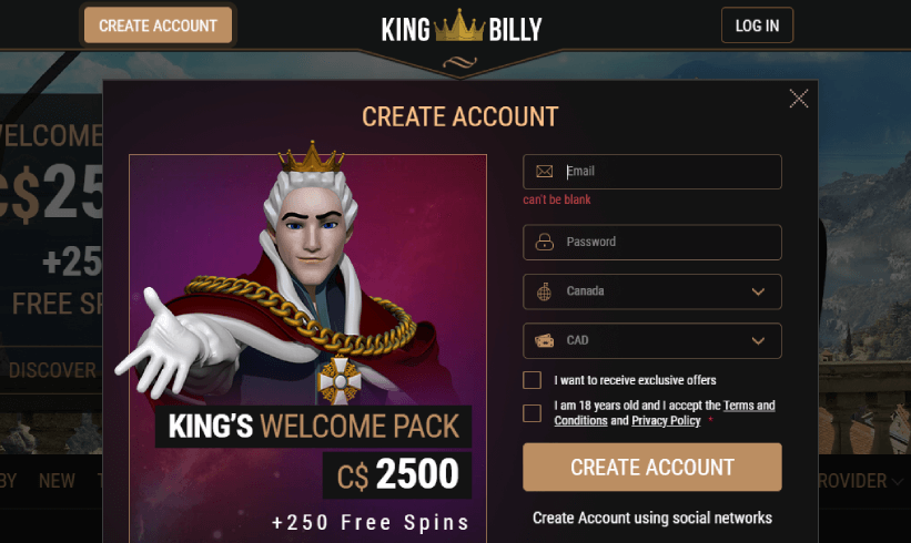 kingbilly sign up